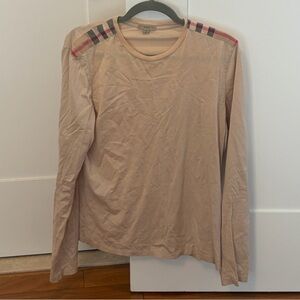 Burberry Brit Beige Long Sleeve Shirt with Plaid Accents